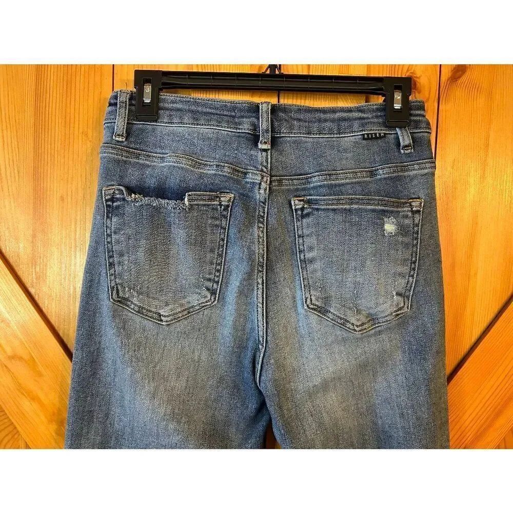 Risen Jeans Juniors Distressed Straight Leg High Rise Medium Wash Jeans Size 7 ( - Picture 5 of 8
